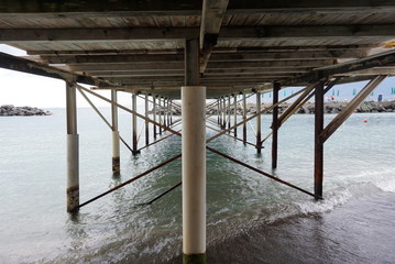 underneath the pier at the harbour