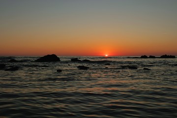 Costa Ballena, Spain; september, 2018: Costa Ballena beach at sunset, Cadiz, Andalusia, Spain