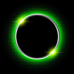 Silver sparkling ring with green neon glitter on black background