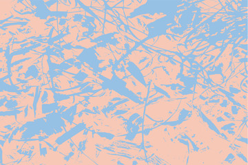 Grunge pastel background. Abstract images in the form of strips, dots, sticks, leaves and shapeless figures in delicate pink and blue colors. Illustration.