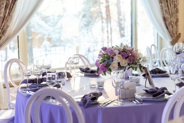 Stylish table appointments of a wedding lunch