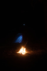 camping with fire at night