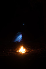 camping with fire at night