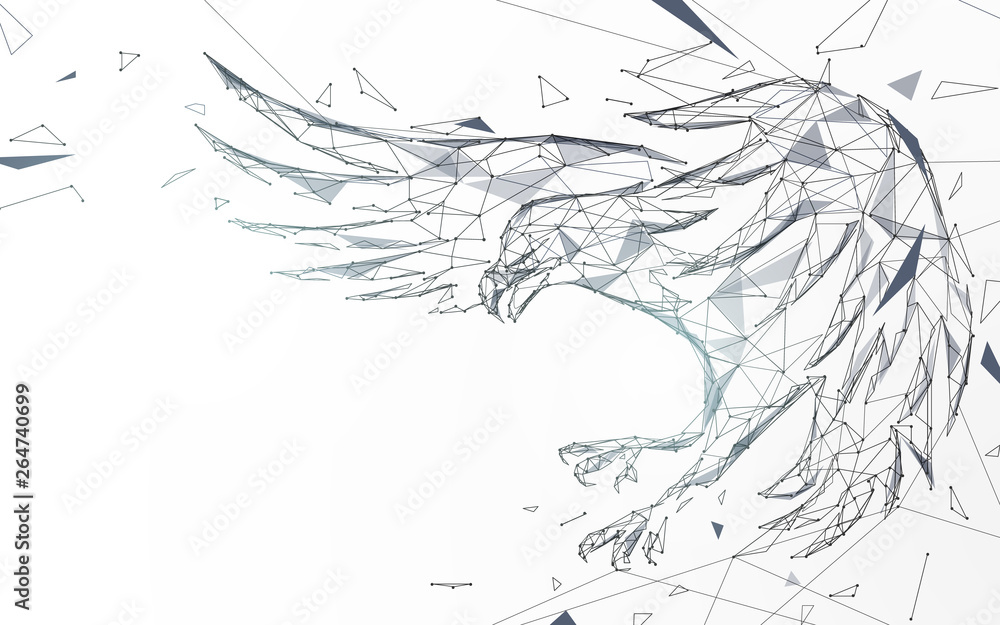 Poster Bald eagle flying swoop from lines, triangles and particle style design. Illustration vector