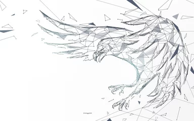 Weißkopfseeadler fliegender Sturzflug aus Linien, Dreiecken und Partikeldesign. Illustrationsvektor © pickup
