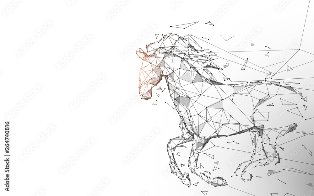 Poster horse run gallop from lines, triangles and particle style design. illustration vector