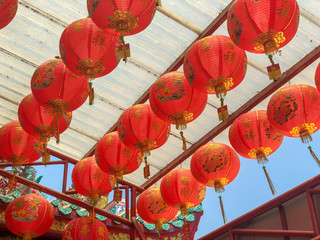 red lanterns of buddha temple. - Image