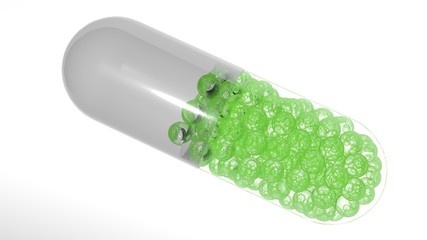 Beautiful capsule pill with transparent gel body isolated over white background