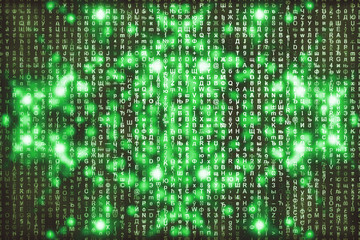 Green matrix digital background. Abstract cyberspace concept. Characters fall down. Matrix from...