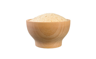 breadcrumbs in wooden bowl isolated on white background. nutrition. food ingredient.front view.