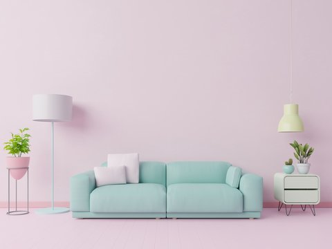 Colorful Living Room That Pastel Color With Sofa And Room Decoration. 3D Rendering