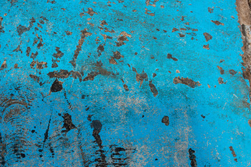 Fresh closeup turquoise color street texture, cropped only details showing rough painted and accidental patterns created by car wheels and weathers.