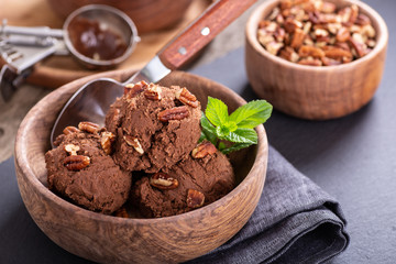 Closeup of a Bowl of Chocolate Ice Cream