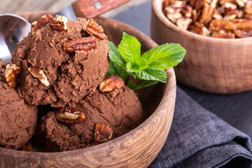 Closeup of a Bowl of Chocolate Ice Cream