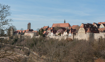 ROTHENBURG OB DER TAUBER, GERMANY -  MARCH 05, 2018:  Rothenburg ob der Tauber an historic and medieval town and one of the most beautiful villages in Europe, Germany, 