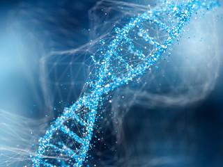 DNA molecule on blue abstract background.. Concept of biochemistry.