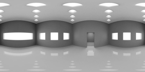 HDRI environment map, 360 degree image, abstract spherical panorama background, interior light source render in grey scales (3d illustration) © dottedyeti
