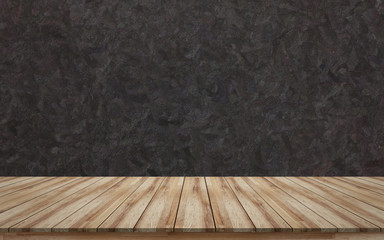 Empty wooden tabletop with black rough background texture for mock up or montage products display