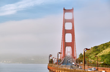 Golden Gate Bridge view at foggy morning