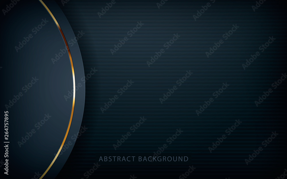 Poster dark abstract background with black overlap layers. realistic texture with golden glitters dots elem