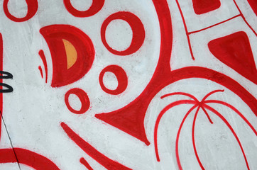 Fragment of colored street art graffiti paintings with contours and shading close up