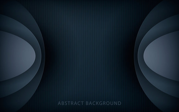 Dark abstract background with black overlap layers. Realistic texture with circle layer decoration.
