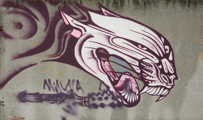 Fragment of colored street art graffiti paintings with contours and shading close up © mehaniq41