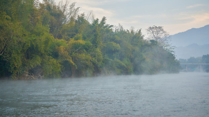 morning view of fog and river for winter season