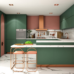 kitchen interior design in modern style,3d rendering,3d illustration