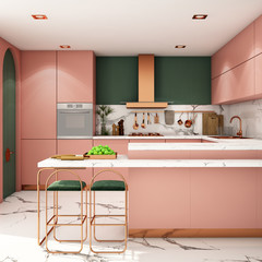 kitchen interior design in modern style,3d rendering,3d illustration