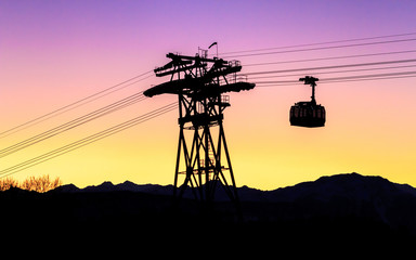 Cable car operating in sunset