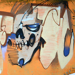 Fragment of colored street art graffiti paintings with contours and shading close up