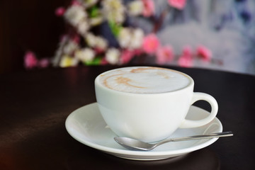 Cup of hot coffee, hot milk, cappuccino, latte, green tea
