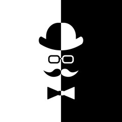  Male black and white silhouette. Postcard.Gentleman style.Vector icon.