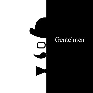  Male black and white silhouette. Postcard.Gentleman style.Vector icon.