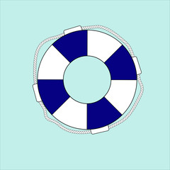 Blue  lifebuoy with rope on a blue background. Illustration. © Vero