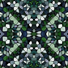 mosaic kaleidoscope seamless pattern texture background - dark emerald green blue gray colored with black grout