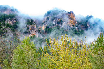 Sierra del Segura, Albacete, Spain  Clouds, rain and cold on a rainy and cold spring day that is...