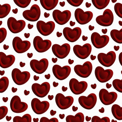 Fototapeta na wymiar Seamless pattern of red hearts on a white background.