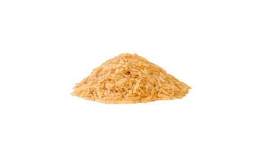 brown rice heap isolated on white background. nutrition. natural food ingredient. front view.