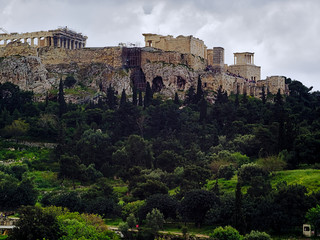 Acropolis in Athens Greece. View from ancient (arhaia) Agora.