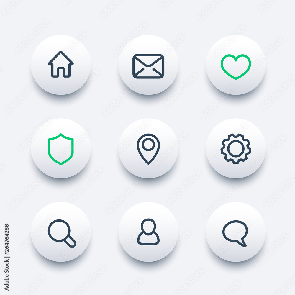 Sticker Basic web linear icons set, gear, settings, login, security, favourite, contact us, profile, users, chat, mail