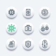 Naklejka premium bitcoin investments, payments, exchange line icons set