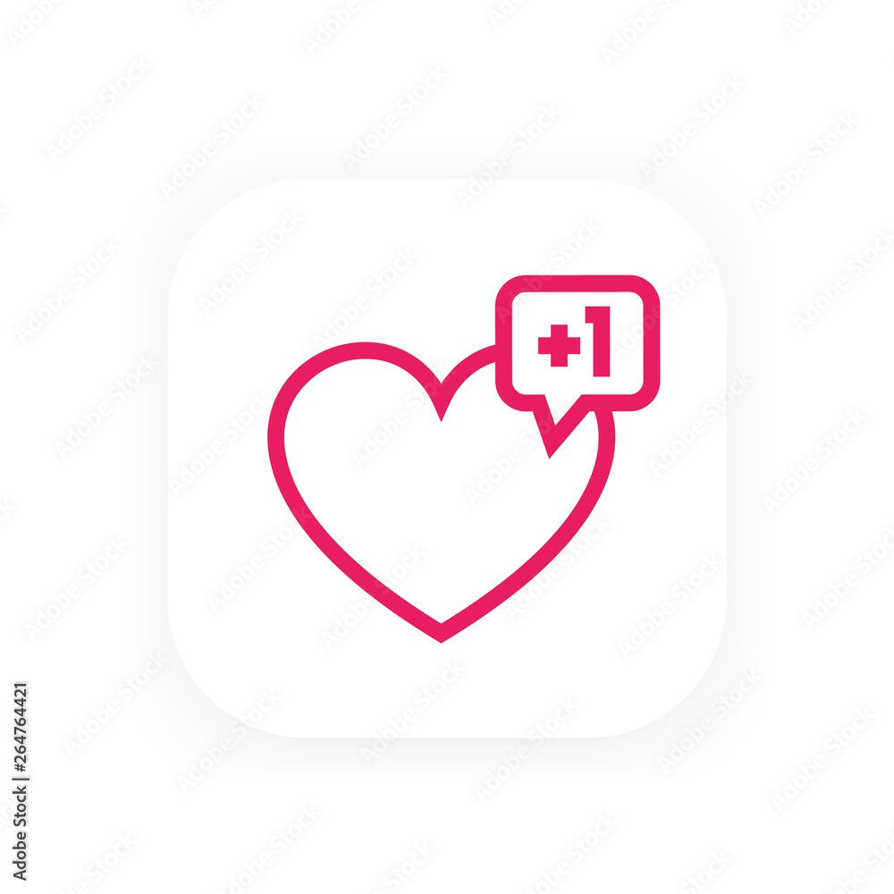 Poster heart like with notification for web design, linear icon