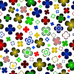 Fototapeta premium Colorful abstract yellow, green, red and blue flowers on white background.Seamless pattern.Illustration.