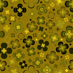 Abstract yellow and  green flowers on a gold  background.Seamless pattern.Illustration.