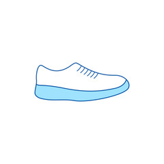  Sneaker icon. Linear blue shoes on a white isolated background in flat style. Illustration.