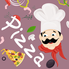cover background_23_illustration, on the theme of Italian pizza cuisine, for decoration and design