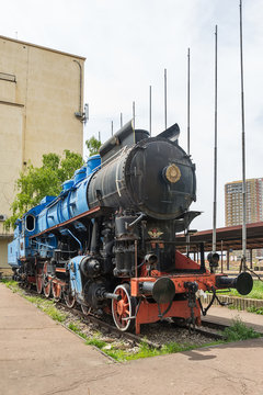 Belgrade, Serbia April 26, 2019: Locomotive of Blue train, Museum Exhibit. This famous locomotive was used for the famous Blue Train belonging to Josip Broz Tito.