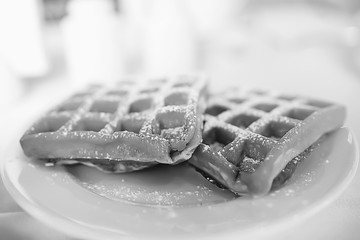 breakfast dessert Viennese waffle / delicious fresh dessert in a cafe on the street, Viennese waffles baked goods